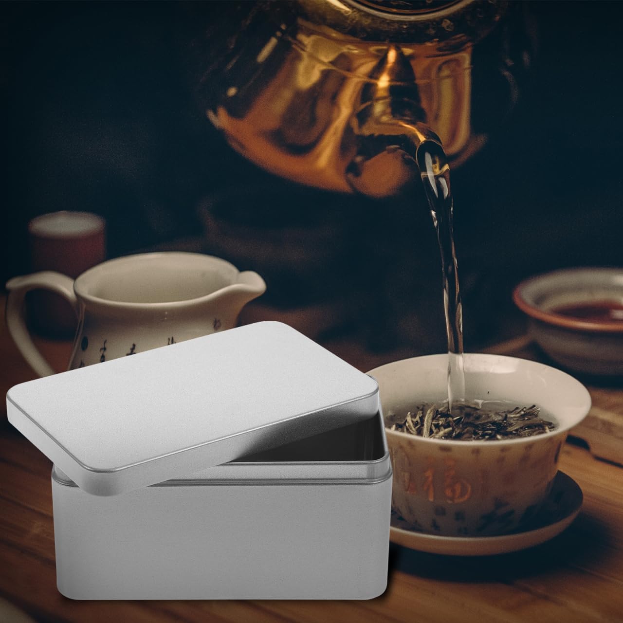 Alipis Tea Leaf Storage Container Rectangular Tinplate Box Mini Portable Tea Tin for Candies Snacks and Small Items Home Storage Box with Lid 5.11 X 3.14 X 2.36 in