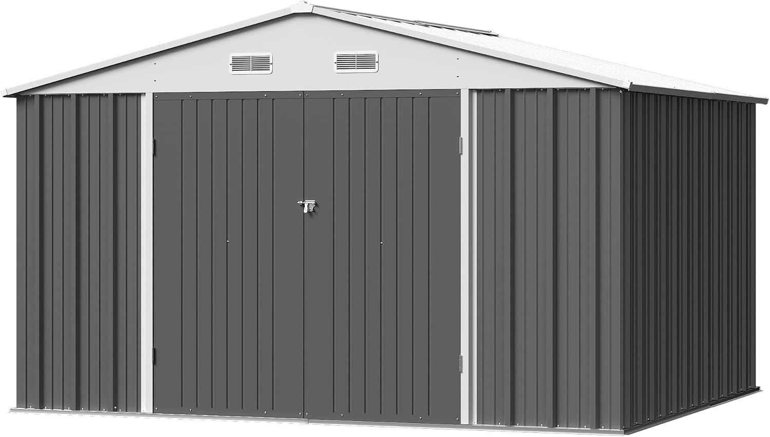 Furniwell 10x8 FT Outdoor Storage Shed, Metal Garden Sheds Outdoor Storage House with Single Lockable Door for Backyard Patio Lawn, Gray