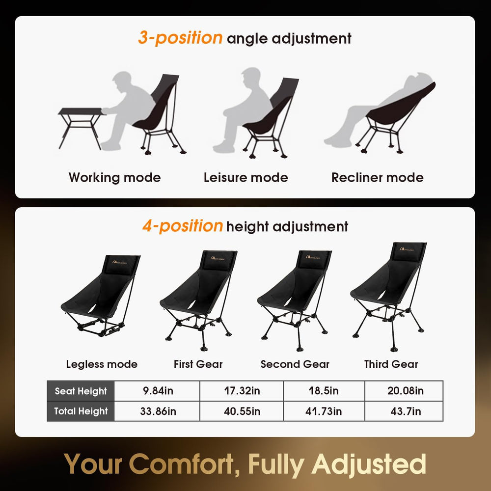 MOON LENCE Oversized High Back Camping Chair for Adults, Height Adjustable Fo...