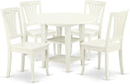 East West Furniture SUAV5-LWH-W 5 Piece Dining Table Set for 4 Includes a Round Kitchen Table with Dropleaf & Shelves and 4 Kitchen Dining Chairs, 42x42 Inch, Linen White