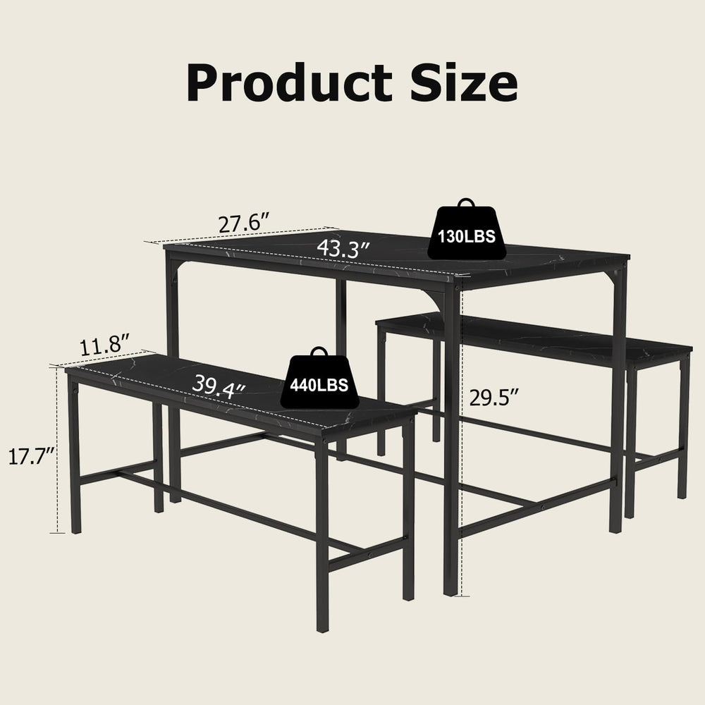 Dining Table Set with 2 Dining Benches, 3 Piece Dining Room Table Set with Me...