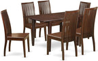 East West Furniture PSIP7-MAH-W 7 Piece Kitchen Table Set Consist of a Rectangle Dining Table with Butterfly Leaf and 6 Dining Room Chairs, 32x60 Inch, Mahogany