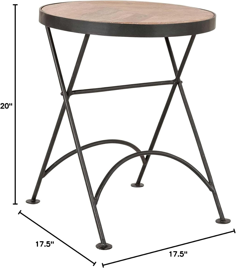 East at Main Nadine Round Folding Side Table, Sand Mango Wood & Black Iro...