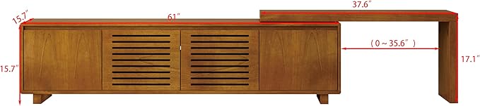 Ball & Cast 63" Mid-Century Modern Extendable TV Stand TVs up to 75", Expandable Media Console with Slatted Doors & Concealed Storage, Wood Grain Entertainment Center for Living Room,Brown Ebony