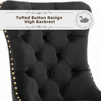 Velvet Upholstered Dining Chairs Set of 4, Modern Style Kitchen Side Chairs with Nailhead Trim and Gold Plated Leg, Metal Pulling Ring for Dining Room Living Room(Black,Set of 4)