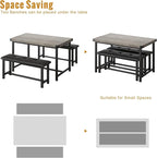 3 PSC Dining Table Set with 2 Upholstered Benches and 1 Table for 4, 44" Small Space Breakfast Nook Set, Kitchen Table with Tufted Upholstered Seats, Rustic Wood & Metal Frame, Easy Assembly