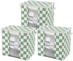 Green Checkered Clothes Storage Bins, 100L Large Blanket Storage Bags 3 Pack, Closet Organizers and Storage Containers for Comforters, Bedding, Foldable Organizer with Handle