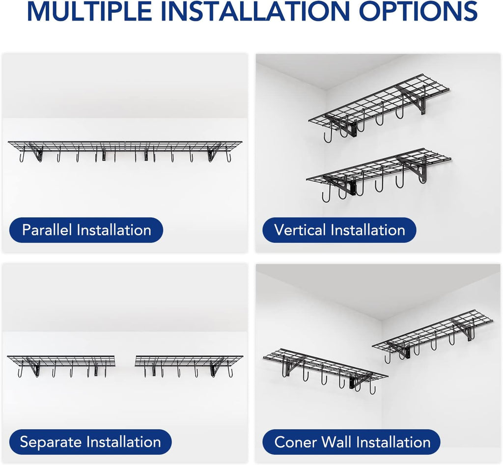 FLEXIMOUNTS Garage Wall Shelving, 1x4 ft, Includes 6 Bike Hooks, Wall Shelf Garage Organization System w/Bike Hangers, Storage Rack, Floating Shelves, 150 lbs Weight Capacity (1 Pack), Classic Series