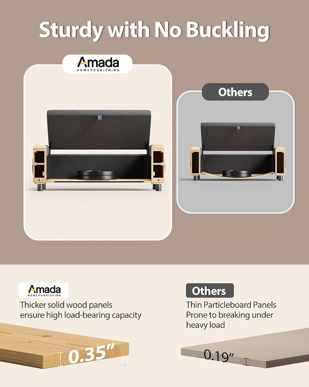 Amada 46" Storage Ottoman Bench, Side Pocket, Safety Hinge, Dark Gray | ...