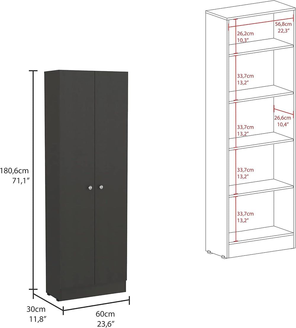Modern Kitchen Pantry, Black Storage Cabinet with 5 Shelves & Double Door...