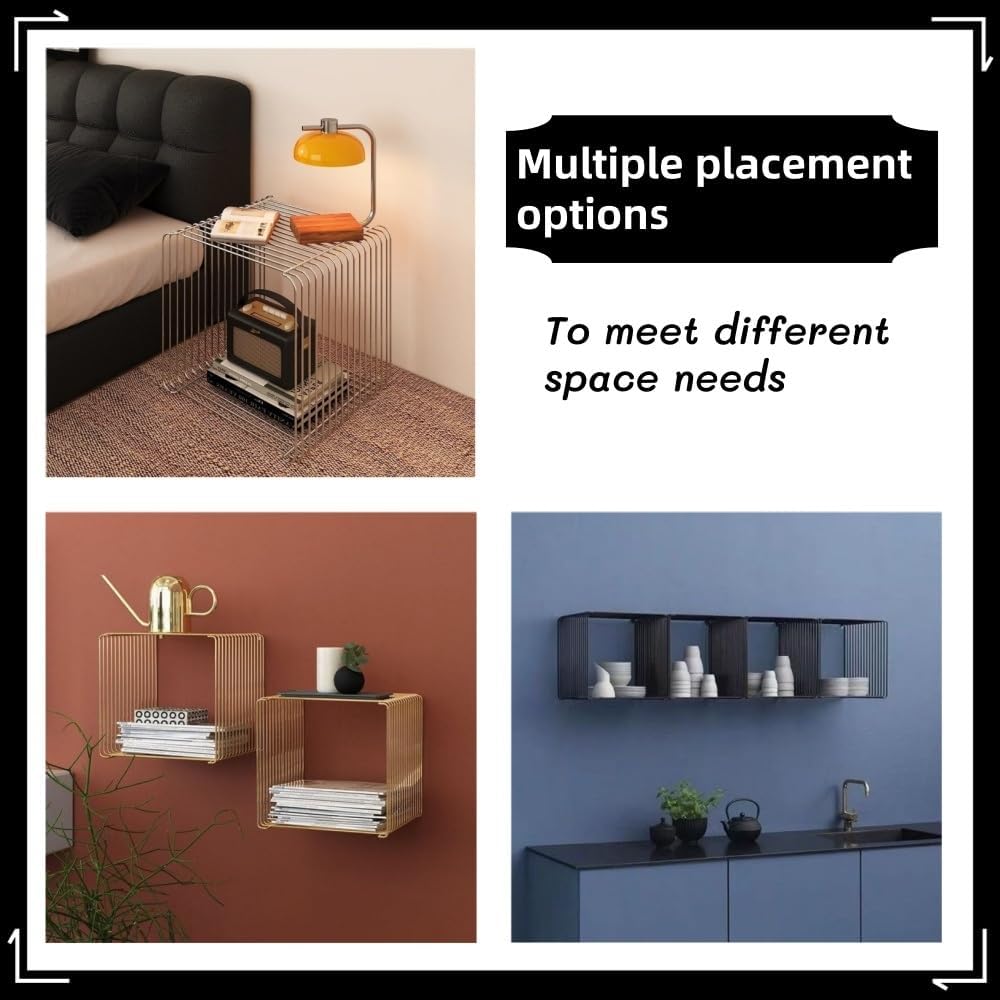 Square Retro Side Table, Metal End Table, Linear Coffee Table, Multi-Purpose ...