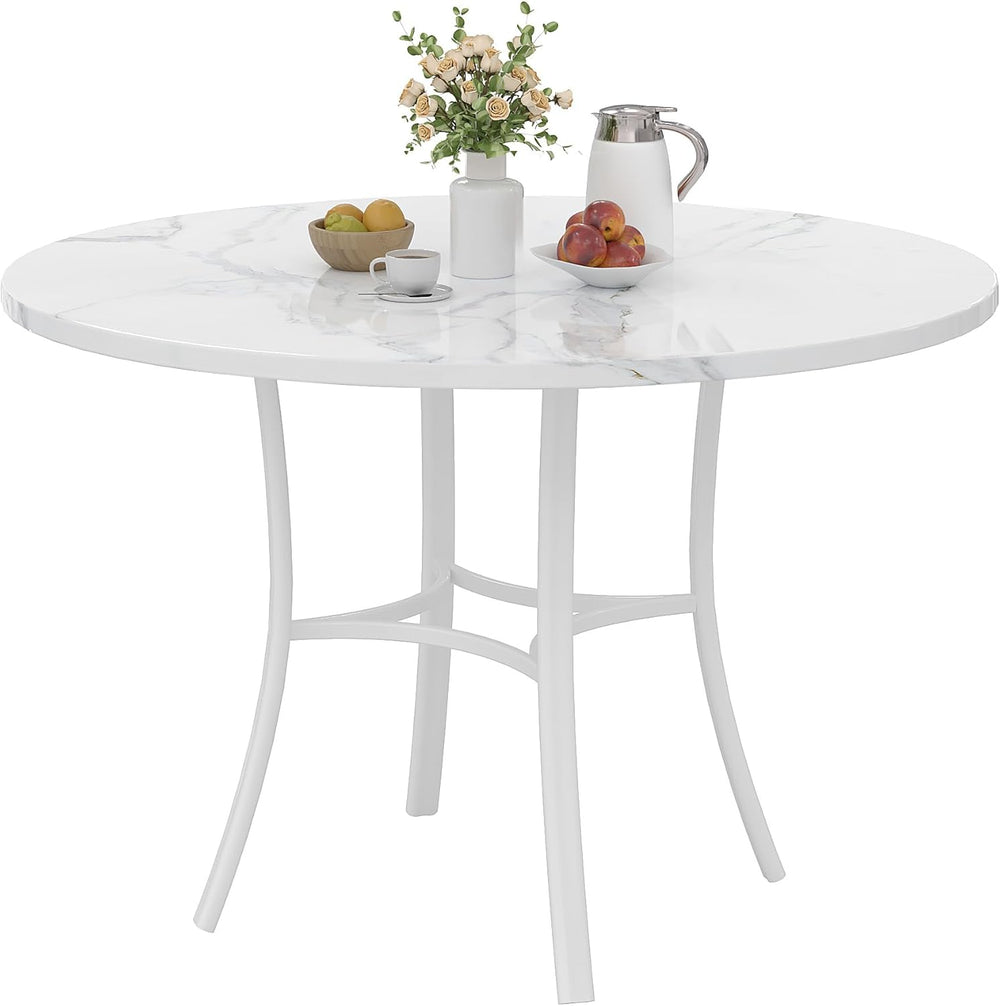 VECELO 36" Round Dining Table for 4, Faux Marble Dinette with Metal Fram...