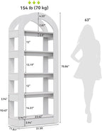 LITTLE TREE 5-Tier Bookshelf, Arch-Shaped Racks, Tall Standing Wooden Bookcase Display Shelf Modern Storage Solution, White