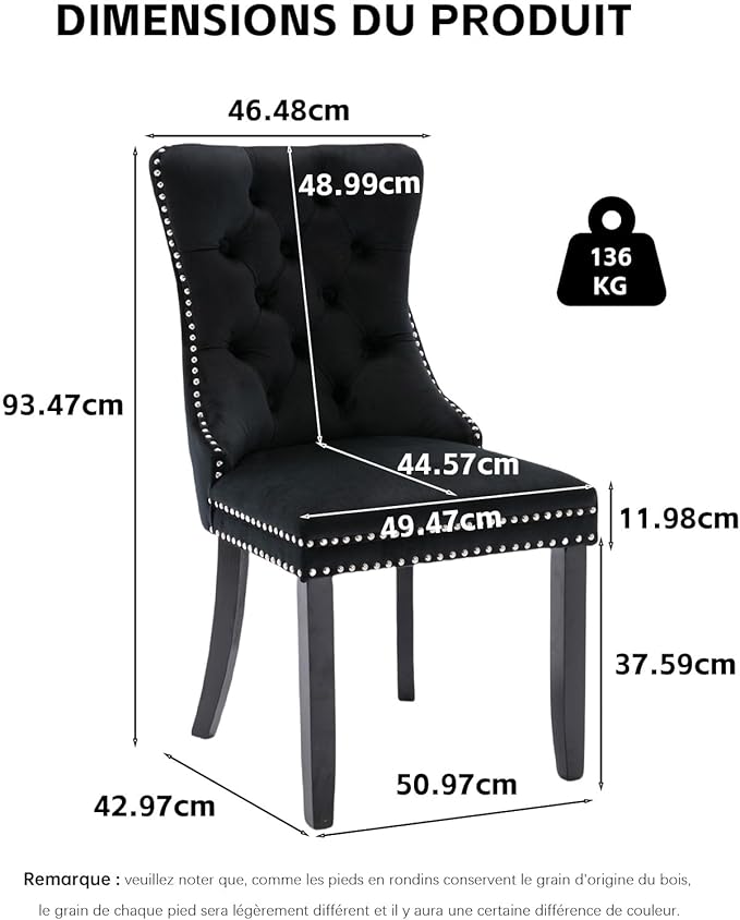 Velvet Upholstered Dining Chairs Set of 8, Modern Style Kitchen Side Chairs with Nailhead Trim and Wood Legs,Metal Pulling Ring for Dining Room Living Room(Black)