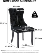 Velvet Upholstered Dining Chairs Set of 8, Modern Style Kitchen Side Chairs with Nailhead Trim and Wood Legs,Metal Pulling Ring for Dining Room Living Room(Black)