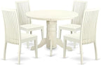 East West Furniture SHIP5-LWH-W 5 Piece Dining Room Table Set Includes a Round Wooden Table with Pedestal and 4 Kitchen Dining Chairs, 42x42 Inch, Linen White