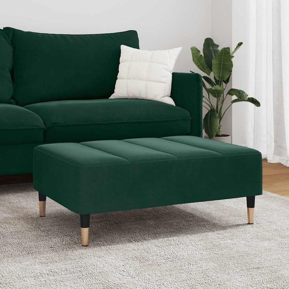 Dark Green Velvet Footstool, Stable Plywood Frame Footrest for Sofa or Reclin...