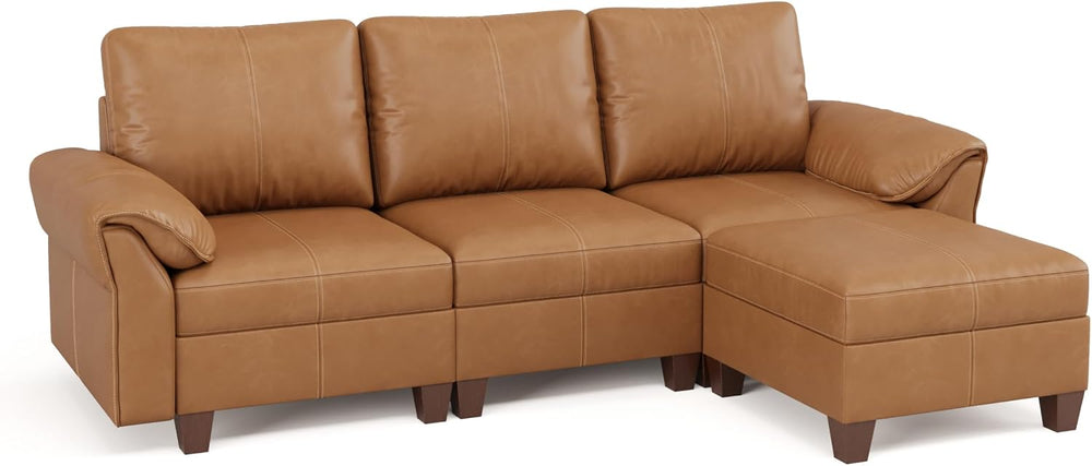 SITJOY Faux Leather Modular Sectional Sofa with Storage, Mid Century Modern S...