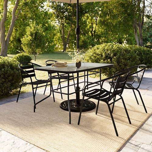 Flash Furniture Glass Table with 4 Chairs, Black, 5-Piece Set