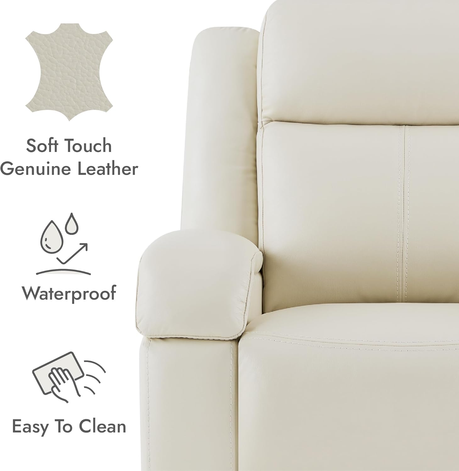 Watson & Whitely Genuine Leather Wall Hugger Power Recliner, Cream | Recliner Chair for Adults, Power Headrest, USB/Type-C Charging Ports, Electric Reclining Sofa Chair for Living Room, RV