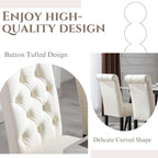 Faux Leather Dining Chairs Set of 6 Upholstered Dining Room Chairs Modern Tufted Accent Chairs Wooden Parsons Side Chairs for Home Kitchen Resturant, Cream