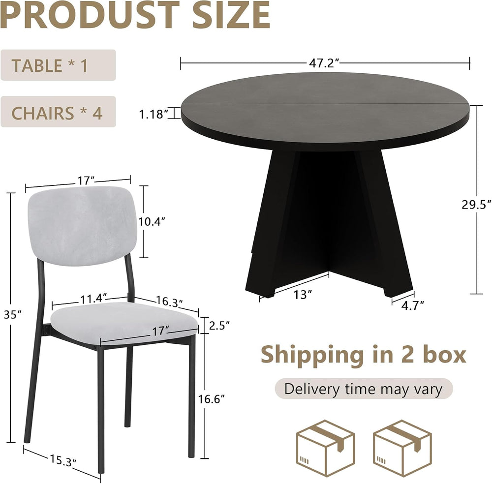 Einhomn 5-Piece Round Dining Table Set for 4, 47" Modern Kitchen Table a...
