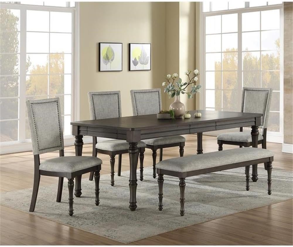 Steve Silver Linnett Bench, Gray, Traditional Styling with a Modern Twist for...