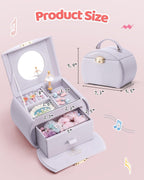 VLANDO 2 Layer Girls Musical Jewelry Box with Ballerina and Large Drawers | Rotating Dancer Plays Canon Melody, Top Dividers Store Rings and Small Treasures, Half-Moon Design, Birthday Christmas Gift