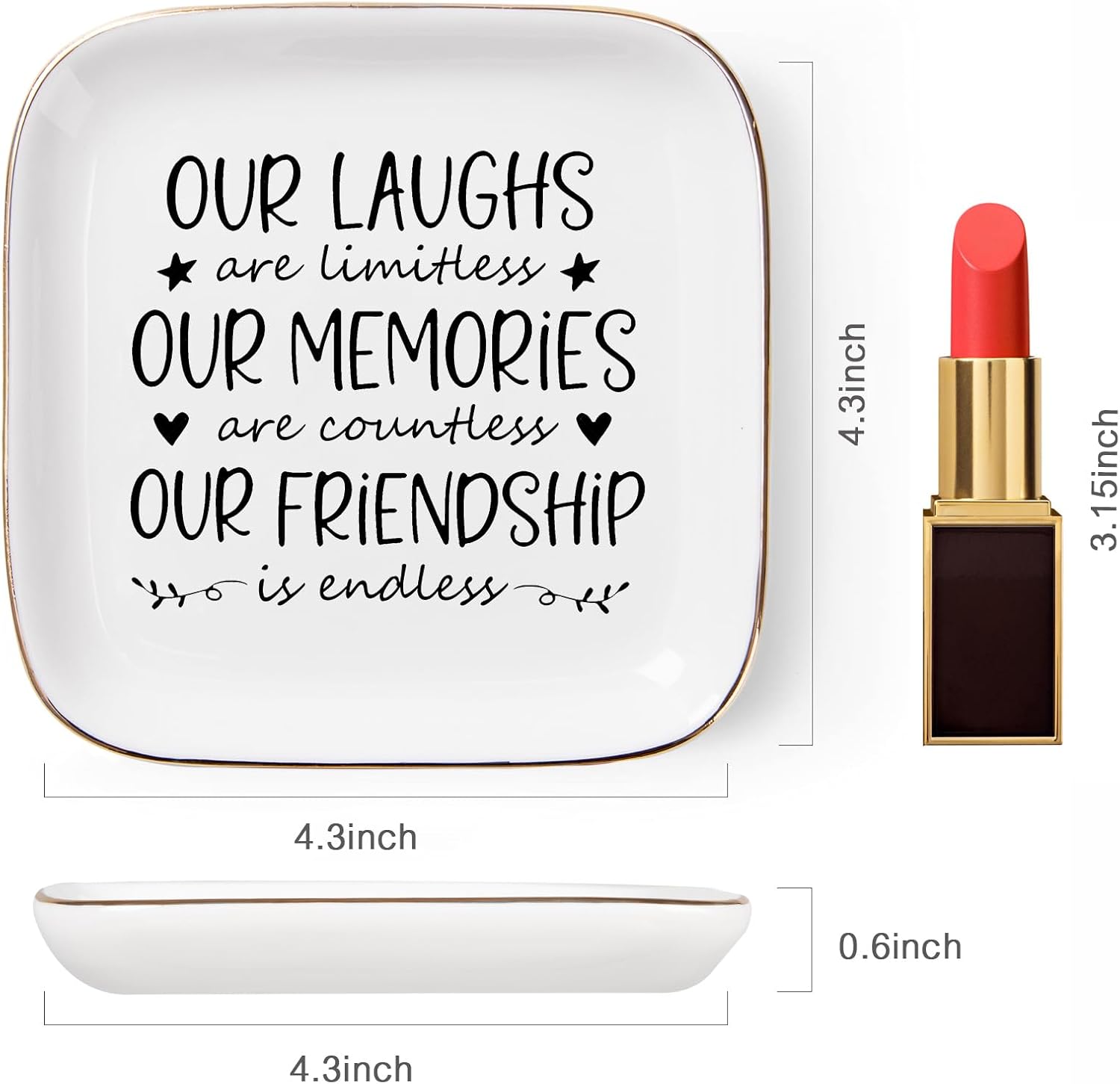 Piudee Friendship Gifts for Women Best Friend Jewelry Dish, Our Laughs are Limitless, Our Memories are Countless, Our Friendship is Endless Unique Gifts for Women, Female Friend Birthday Christmas