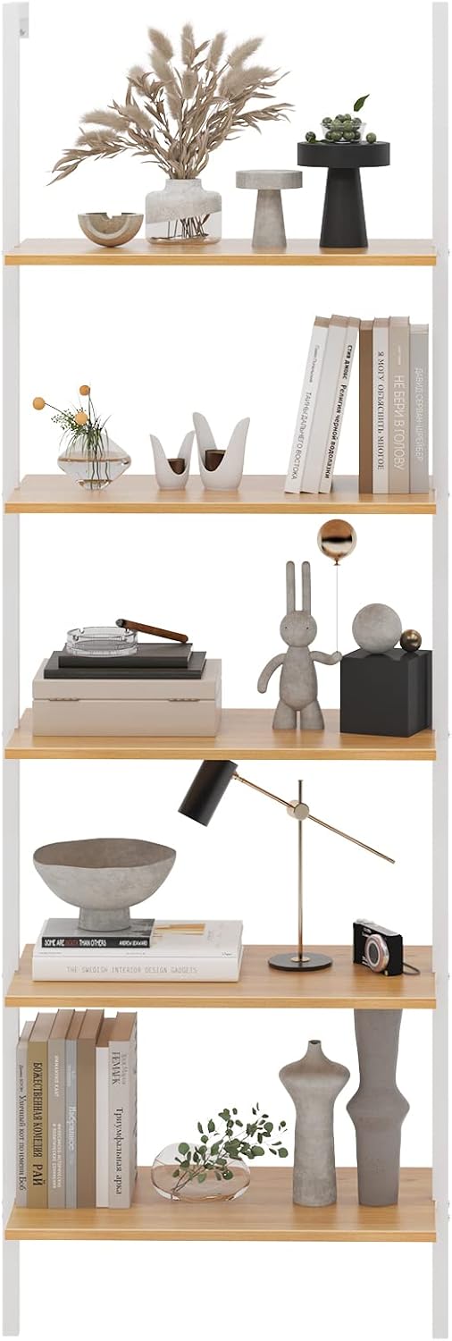 sogesfurniture Industrial Wall-Mounted Ladder Shelf, Wall-Mounted Bookshelf, ...