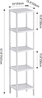 SMIBUY Bathroom Storage Shelf, 5-Tier Bamboo Rack Organizer, Multifunctional Shelving Unit for Living Room Bedroom Kitchen (White)