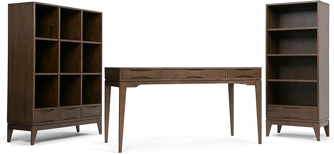 SIMPLIHOME Harper Desk - 60-Inch Wide Solid Hardwood Writing Desk in Walnut Brown, Mid-Century Modern Home Office Computer Table for Workspace or Study with 2 Drawers and Flip-Down Keyboard Tray