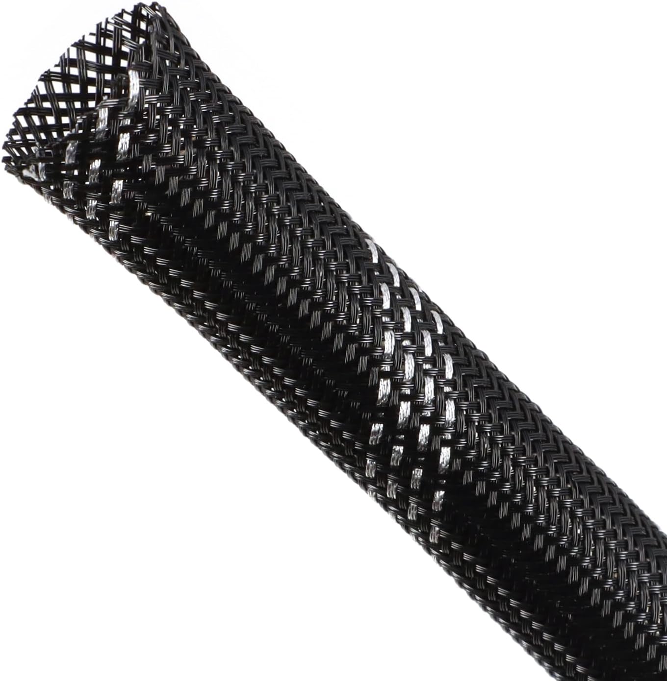 Braided Cable Sleeving, PET Expandable Braided Cable Sleeve, Flexible Mesh Sleeving Cord Management for Audio Video and Other Home Device, Cord Protector from Pets (Black Silver, 13/16" x 25ft)