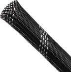 Braided Cable Sleeving, PET Expandable Braided Cable Sleeve, Flexible Mesh Sleeving Cord Management for Audio Video and Other Home Device, Cord Protector from Pets (Black Silver, 1/4" x 25ft)