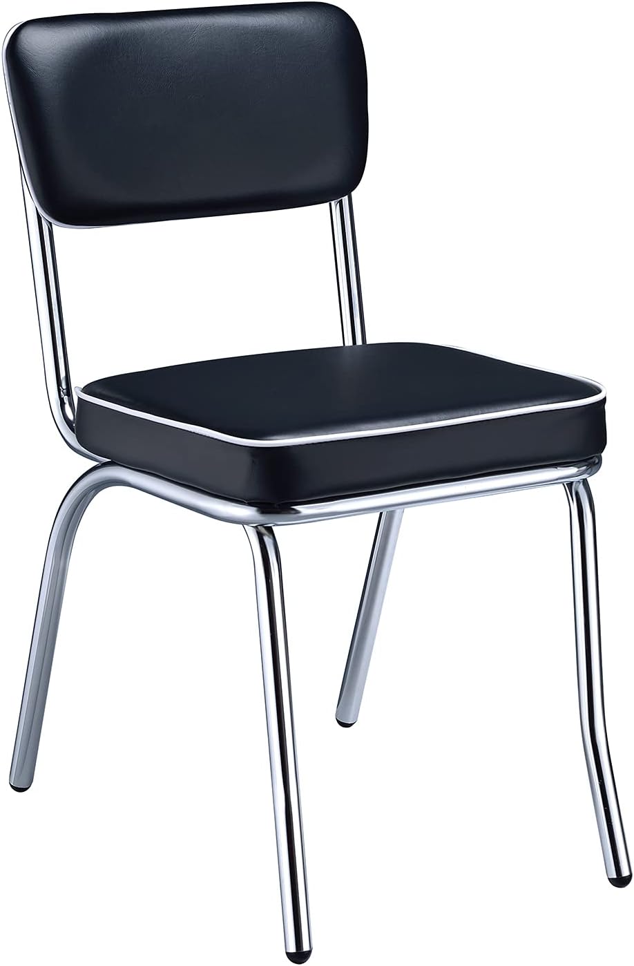 Coaster Home Furnishings Retro Set of 2 Open Back Dining Side Chairs Faux Leather Upholstered Back and Padded Seat Cushion Sturdy Steel Frame Black and Chrome 2066