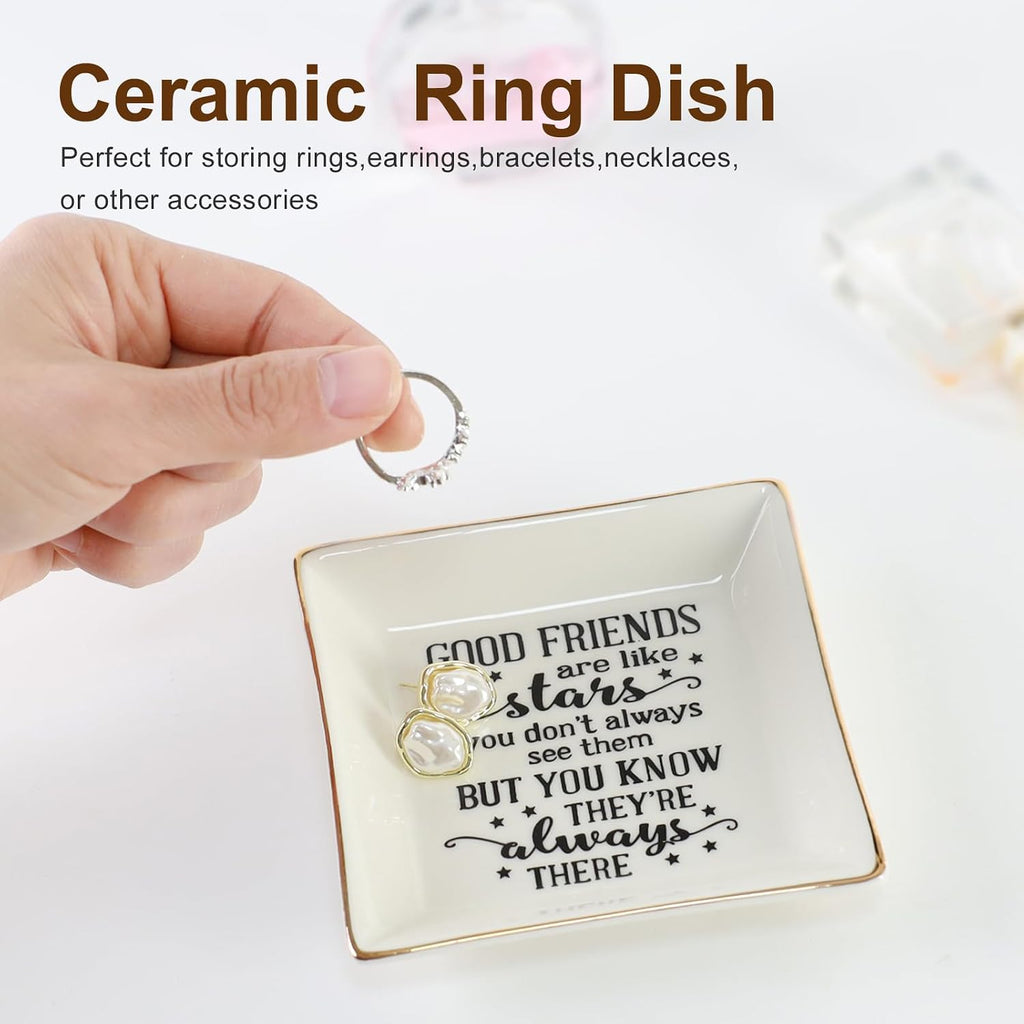 HOME SMILE Good Friends Bestie Birthday Gifts for Women Her Ring Trinket Dish Jewelry Tray-Good Friends are Like Stars - You Don't Always See Them But You Know They're Always There, Friendship Gifts