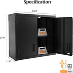 VINGLI Garage Wall Cabinet with Locking Doors and Adjustable Shelf, Metal Wall Cabinet, Floating Upper Storage Cabinet (Black, 30''W x 12''D x 28''H)