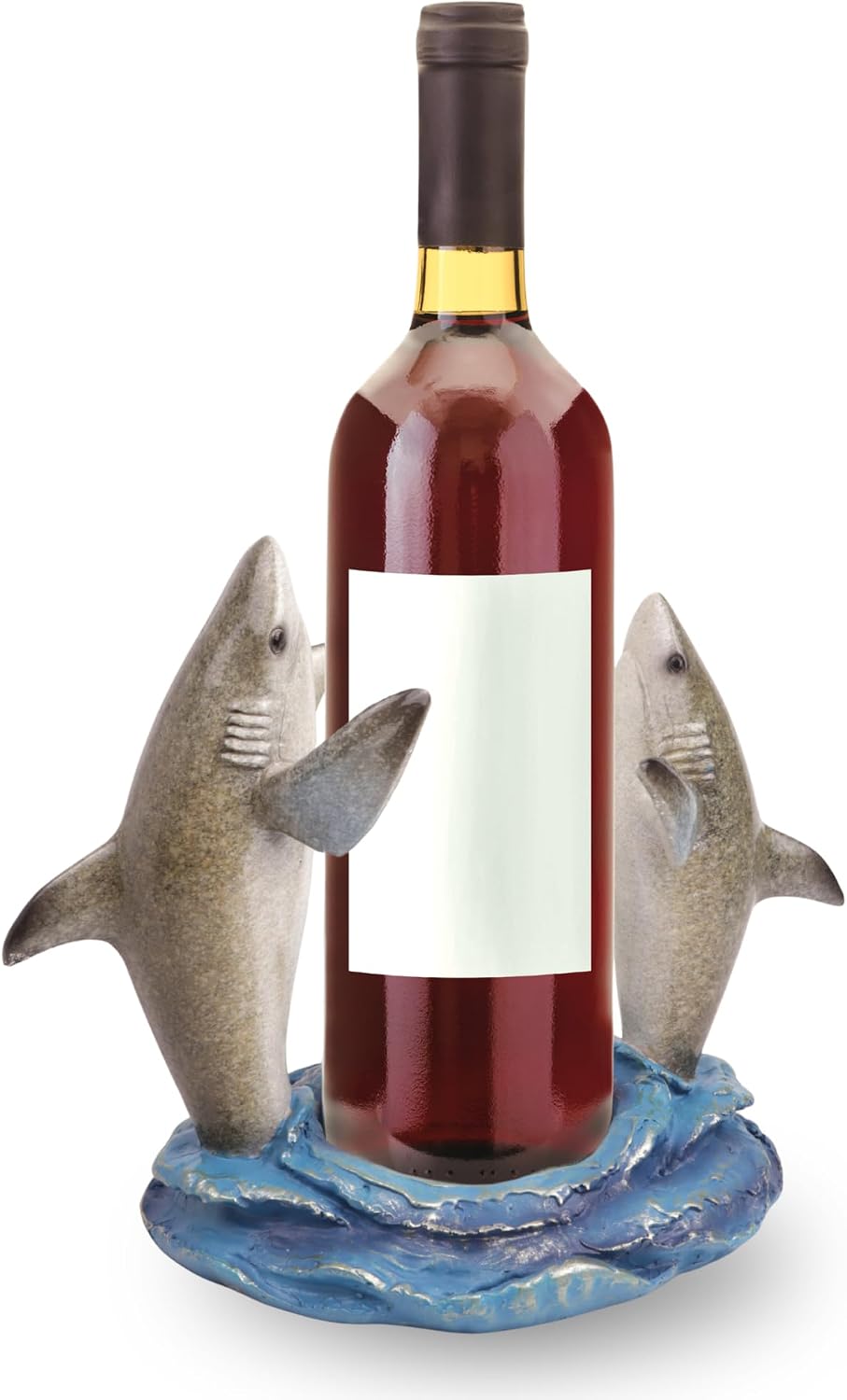 Needzo Shark Wine Bottle Holder, Nautical Bar Decor, Resin Beach House Access...