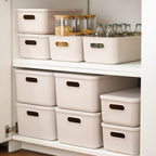 Plastic Storage Baskets With Lid Organizing Container Lidded Knit Storage Organizer Bins for Shelves Drawers Desktop Closet Playroom Classroom Office (4M+2S, Light grey)