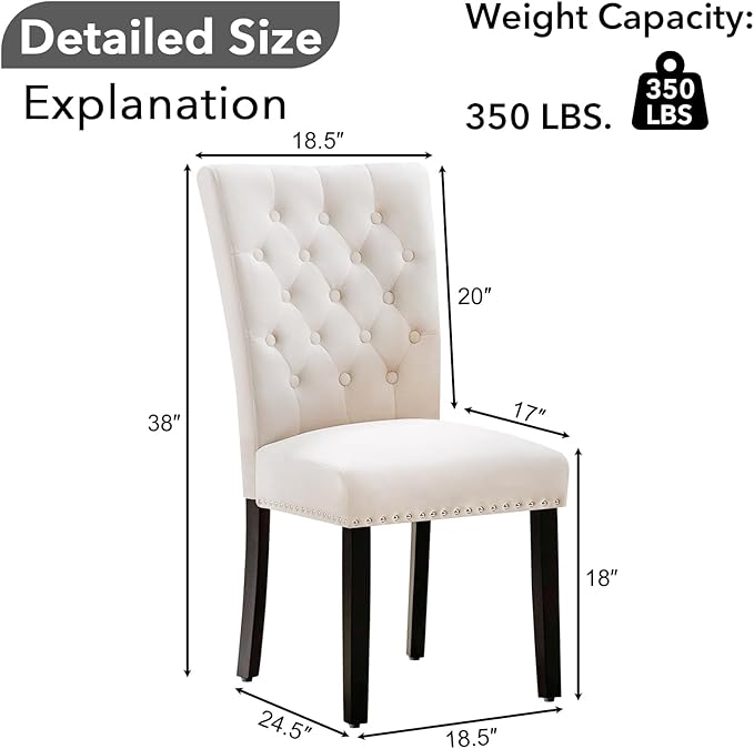 Velvet Dining Kitchen Chair Set of 6, Parsons Upholstered Dining Room Chair, Wood Accent Chair with Nailed Trim, Beige