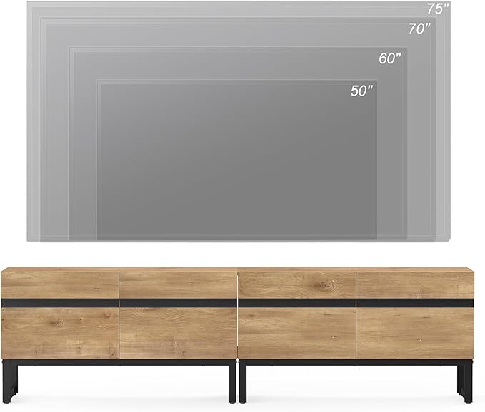 WAMPAT Modern TV Stand for TVs Up to 75 Inch, 2-in-1 Entertainment Center Media Console with Storage Cabinets, TV Console for Living Room, Oak