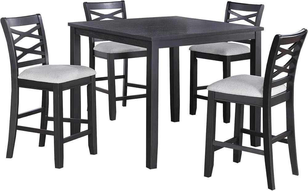 5-Piece Counter Height Table Set with Charcoal, MDF, Rubber Wood | Charcoal f...