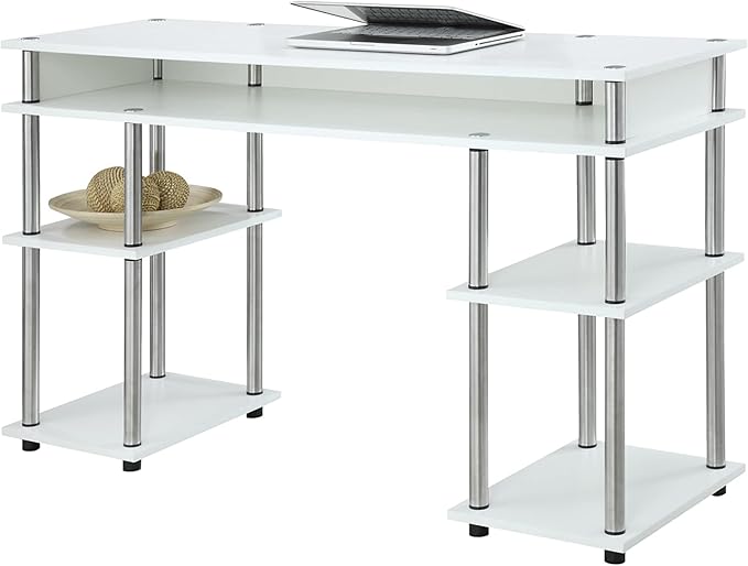 Convenience Concepts Designs2Go No Tools Student Desk 47.25" - Contemporary Office, Dorm Room Desk and Vanity with Storage Shelves, White