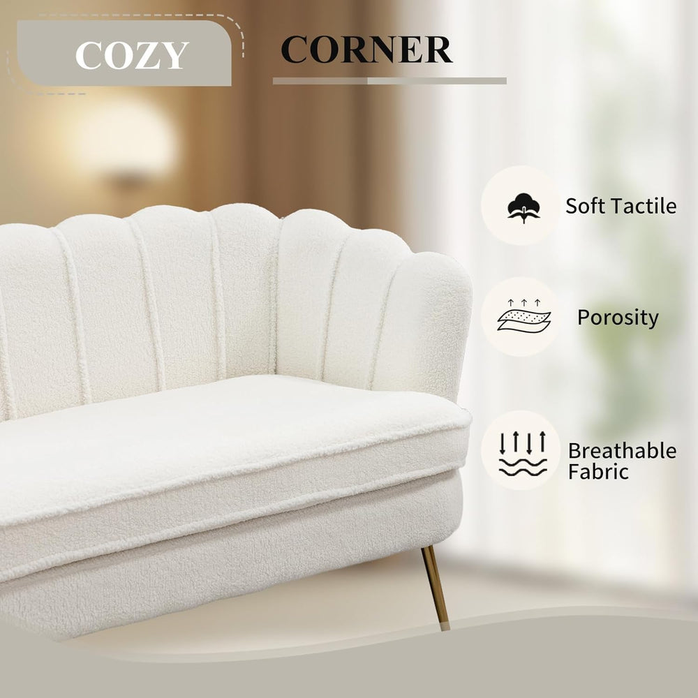 59" Wide Loveseat Sofa, Chenille Upholstered Small Couch | Petal-Shaped ...