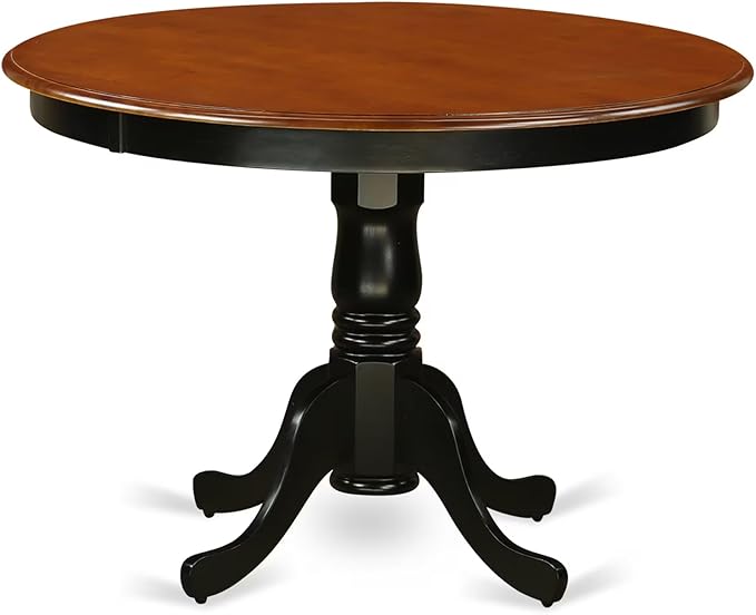 East West Furniture HLAN5-BCH-C 5 Piece Kitchen Table Set for 4 Includes a Round Dining Room Table with Pedestal and 4 Linen Fabric Upholstered Dining Chairs, 42x42 Inch, Black & Cherry