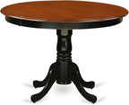 East West Furniture HLAN3-BCH-C 3 Piece Modern Dining Table Set Contains a Round Wooden Table with Pedestal and 2 Linen Fabric Kitchen Dining Chairs, 42x42 Inch, Black & Cherry