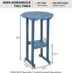 Sundale Outdoor 39 Inches Height Adirondack Bar Table, Patio HDPE Pub Height Round, All Weather High Top Bistro Desk for Outside Table Porch Balcony Poolside, Navy Blue