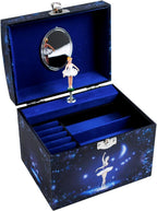 Trousselier S90070 Photoluminescent Large Jewelry Box with Music Ballet Dancer – Vanity Case – Glow in Dark, Navy Blue, Grand