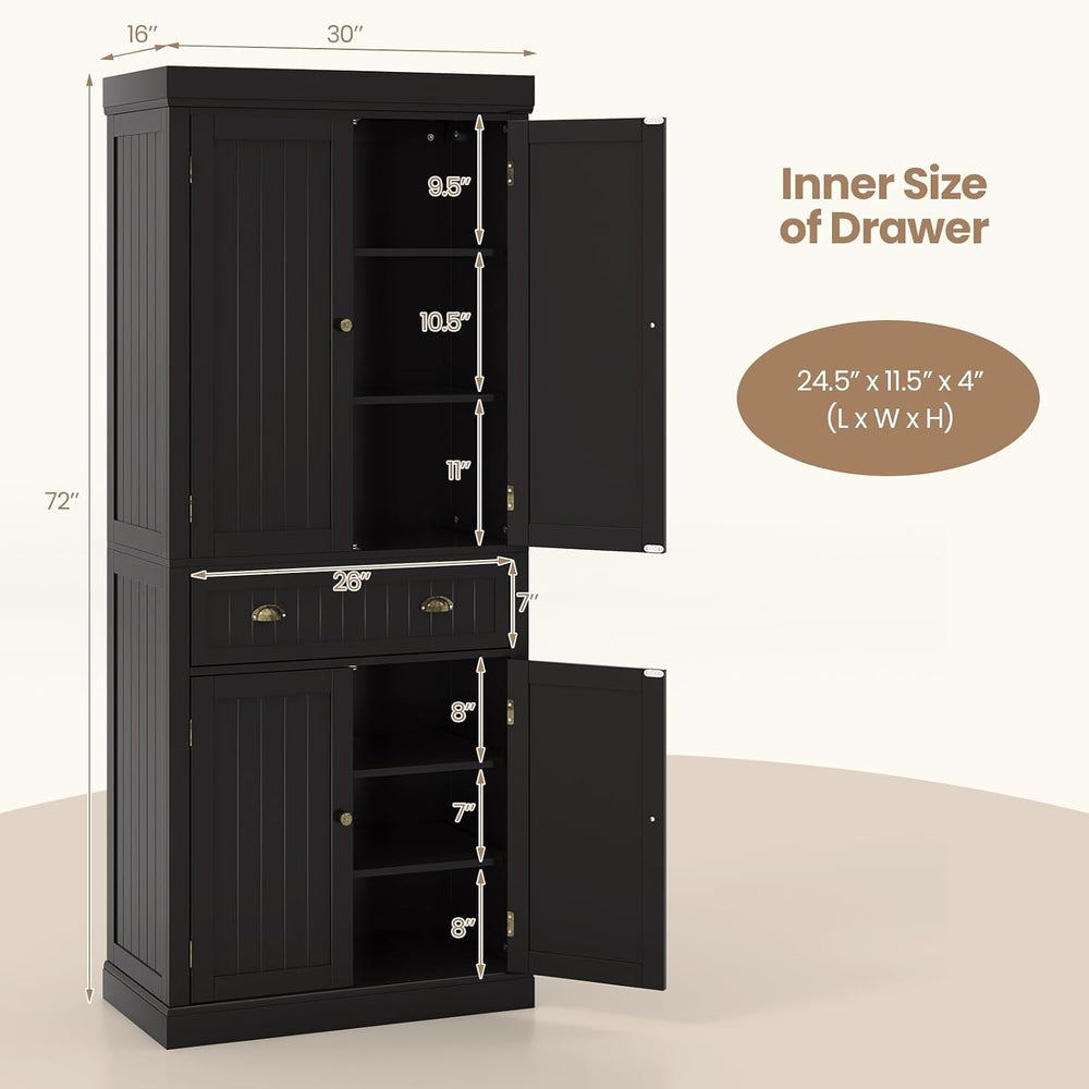 Tangkula 72" H Kitchen Pantry Cupboard Cabinet, Traditional Freestanding...