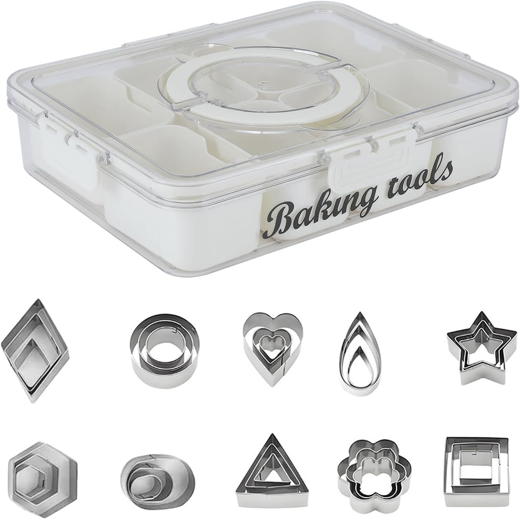 Cookie Cutter Tool Storage Box,Cake Decorating Supplies Accessories Bins,Cookie Cutter Storage with Mold,Transparent Dustproof Lid,Biscuits Cutters Organizer Storage with 8 Compartment